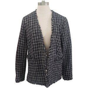 CT1975 Halogen Black & White Checkered Tweed Frilled Jacket
